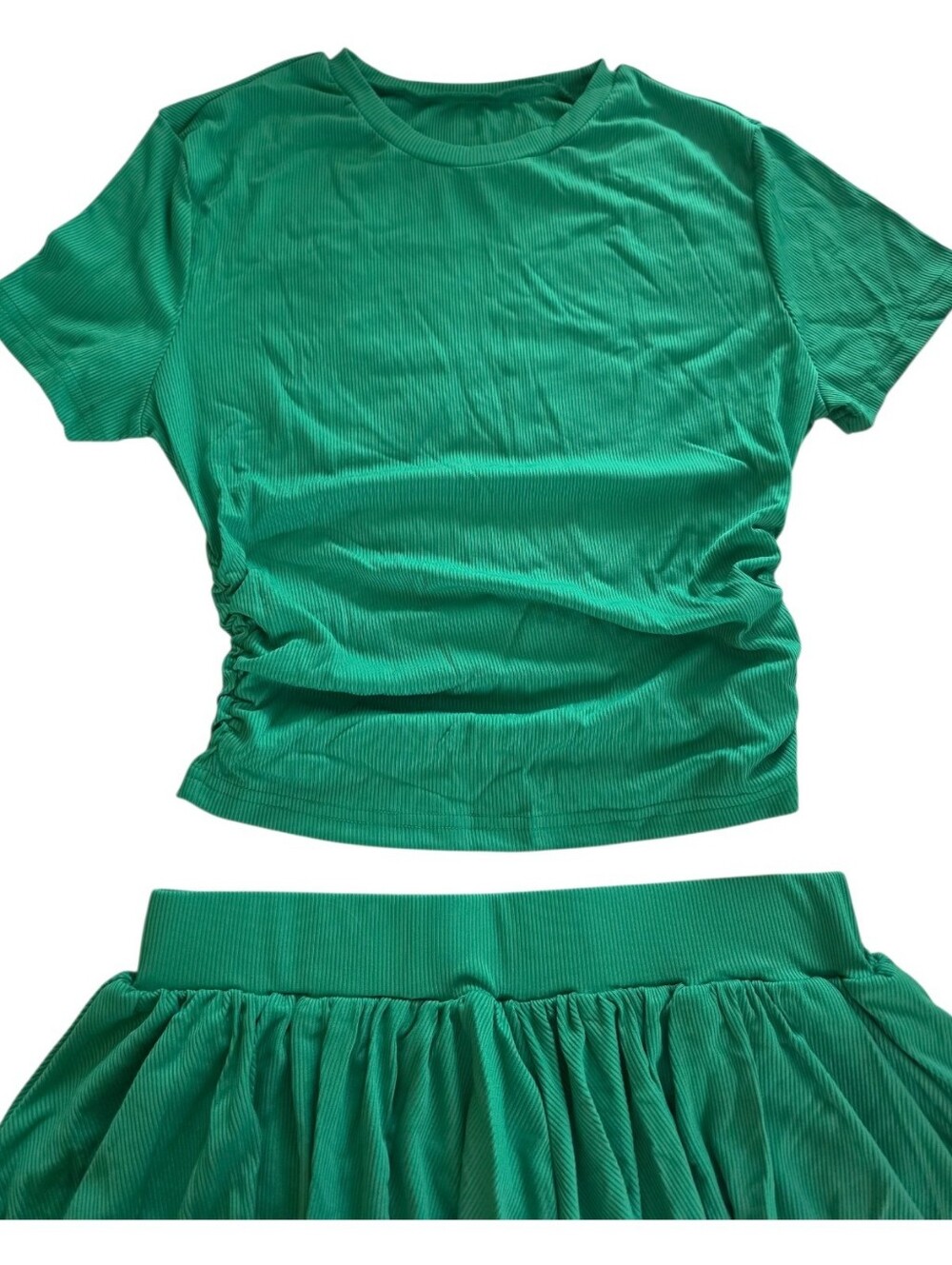 Emerald Green Ribbed 2-Piece Skort Set NWOT | Stretchy Top & Skirt Shorts - Picture 3 of 5